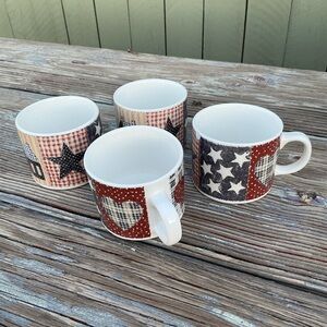 Majesticware By Oneida AMERICAN QUILT Set of 4 Coffee Cups Mugs AMERICANA